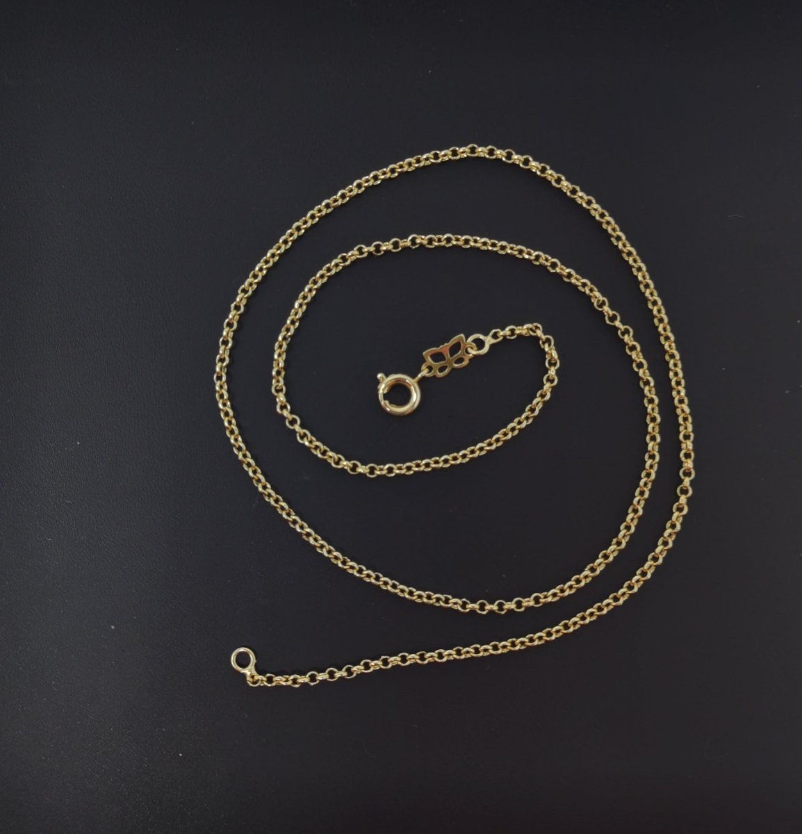 14K Gold plated Rolo Chain Necklace, 17.7 inch Rolo Finished Chain For Jewelry Making, Dainty 1.5mm Rolo Necklace w/Spring Ring | CN-541 - DLUXCA