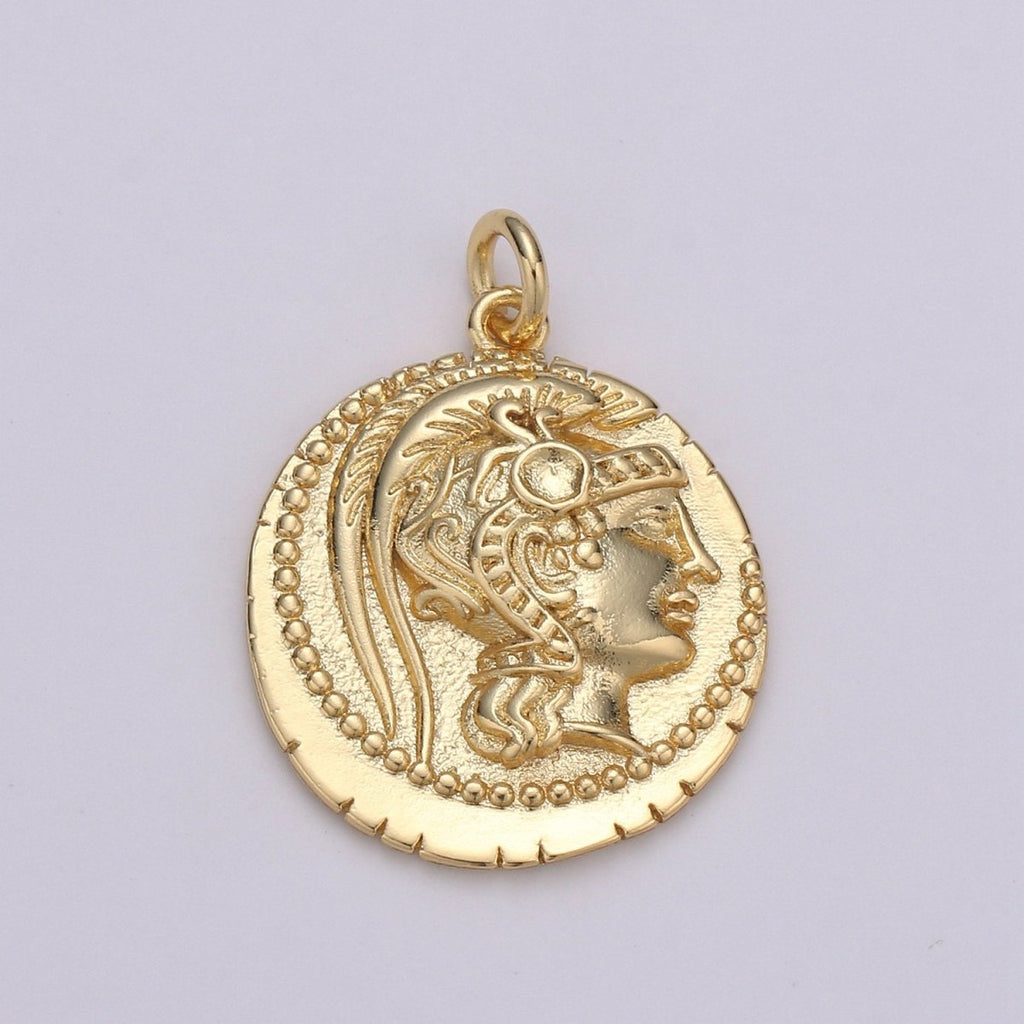 14k Gold plated Roman Gold Coin Pendant, Greek Warrior Heracles Coin Pendant, Earing DIY, Warrior Coin Pendant, Hercules coin Pendant D-147 - DLUXCA