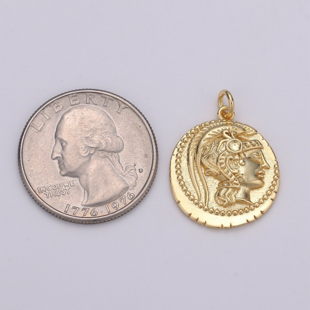 14k Gold plated Roman Gold Coin Pendant, Greek Warrior Heracles Coin Pendant, Earing DIY, Warrior Coin Pendant, Hercules coin Pendant D-147 - DLUXCA