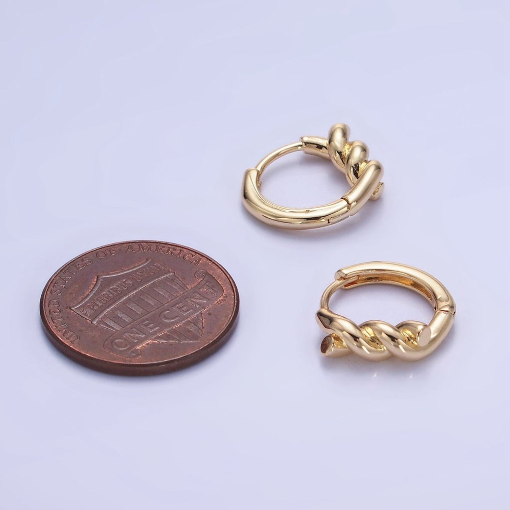 14K Gold plated Rope Croissant Cartilage Huggie Earrings in Gold & Silver | AB1364 AB1365 - DLUXCA