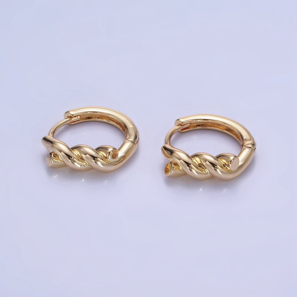 14K Gold plated Rope Croissant Cartilage Huggie Earrings in Gold & Silver | AB1364 AB1365 - DLUXCA