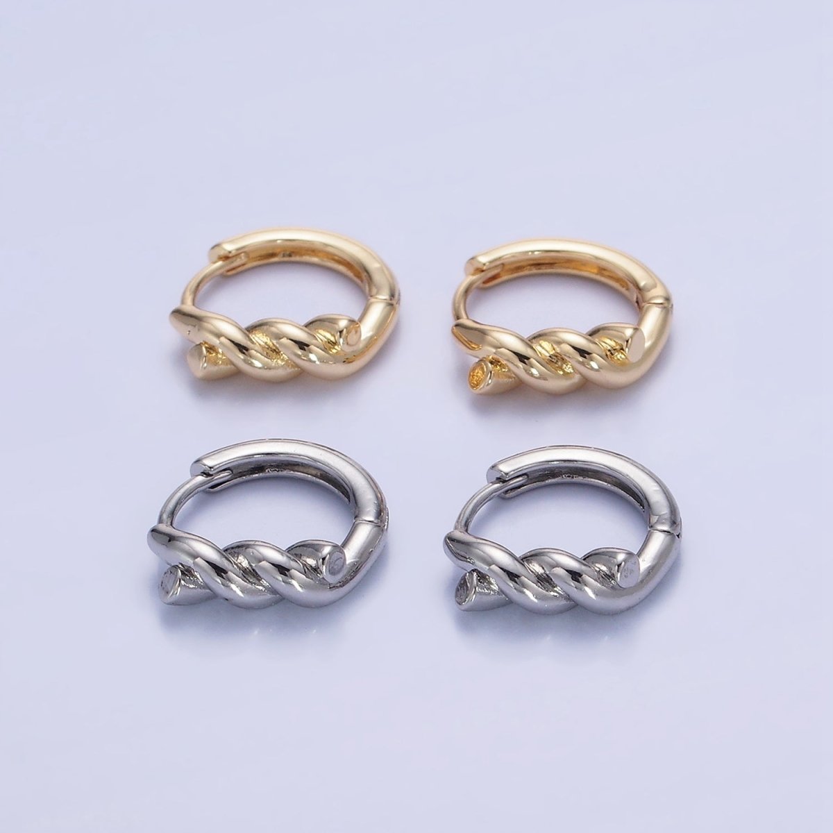 14K Gold plated Rope Croissant Cartilage Huggie Earrings in Gold & Silver | AB1364 AB1365 - DLUXCA