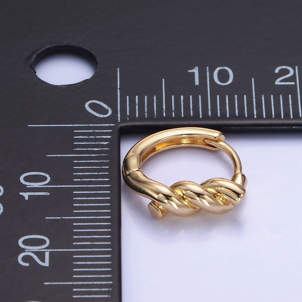 14K Gold plated Rope Croissant Cartilage Huggie Earrings in Gold & Silver | AB1364 AB1365 - DLUXCA