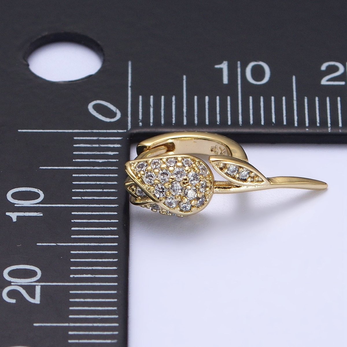 14K Gold plated Rose Flower Micro Paved CZ Cartilage Huggie Earrings | AB269 - DLUXCA
