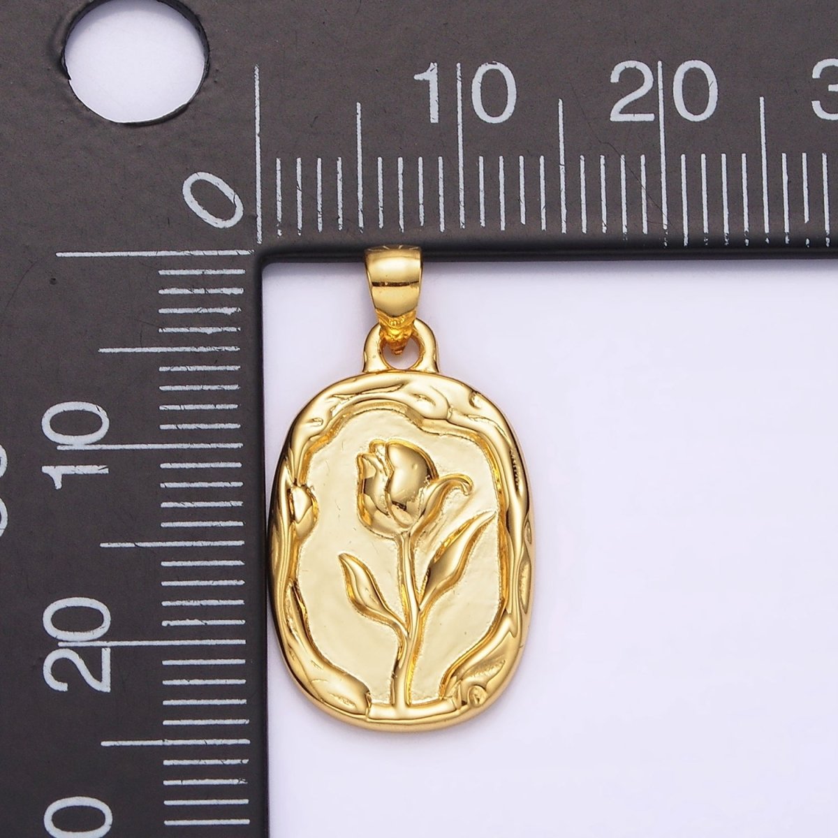 14K Gold plated Rose Flower Molten Stamped Oval Pendant in Gold & Silver | N1787 N1788