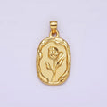 14K Gold plated Rose Flower Molten Stamped Oval Pendant in Gold & Silver | N1787 N1788