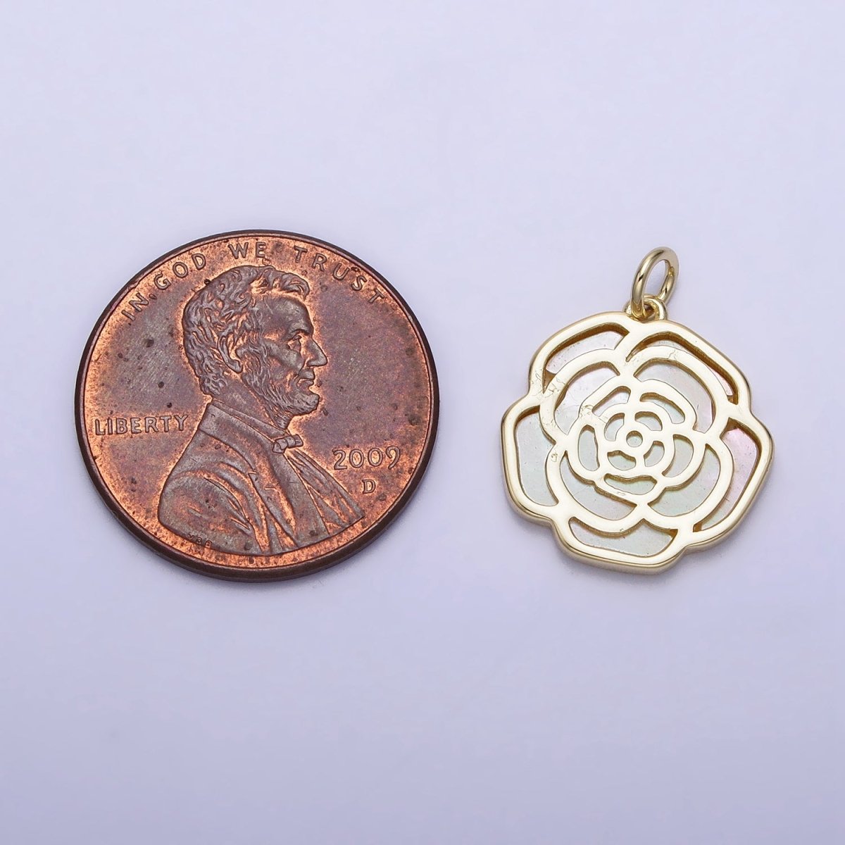 14K Gold plated Rose Flower Shell Pearl Charm | AC1501 - DLUXCA