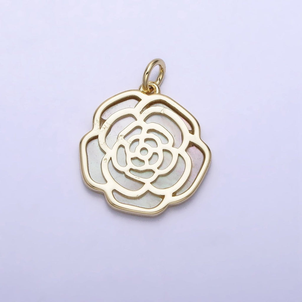 14K Gold plated Rose Flower Shell Pearl Charm | AC1501 - DLUXCA
