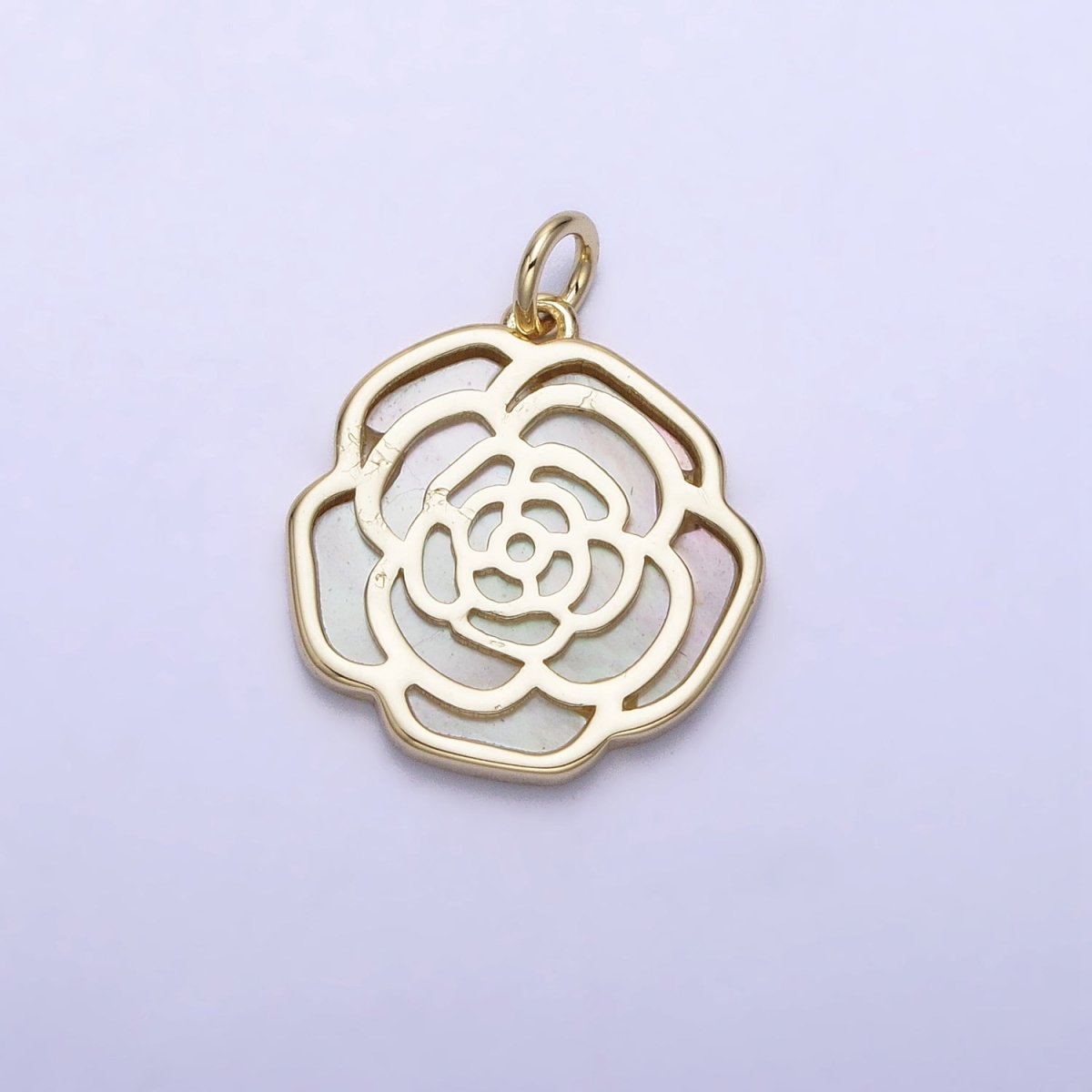 14K Gold plated Rose Flower Shell Pearl Charm | AC1501 - DLUXCA