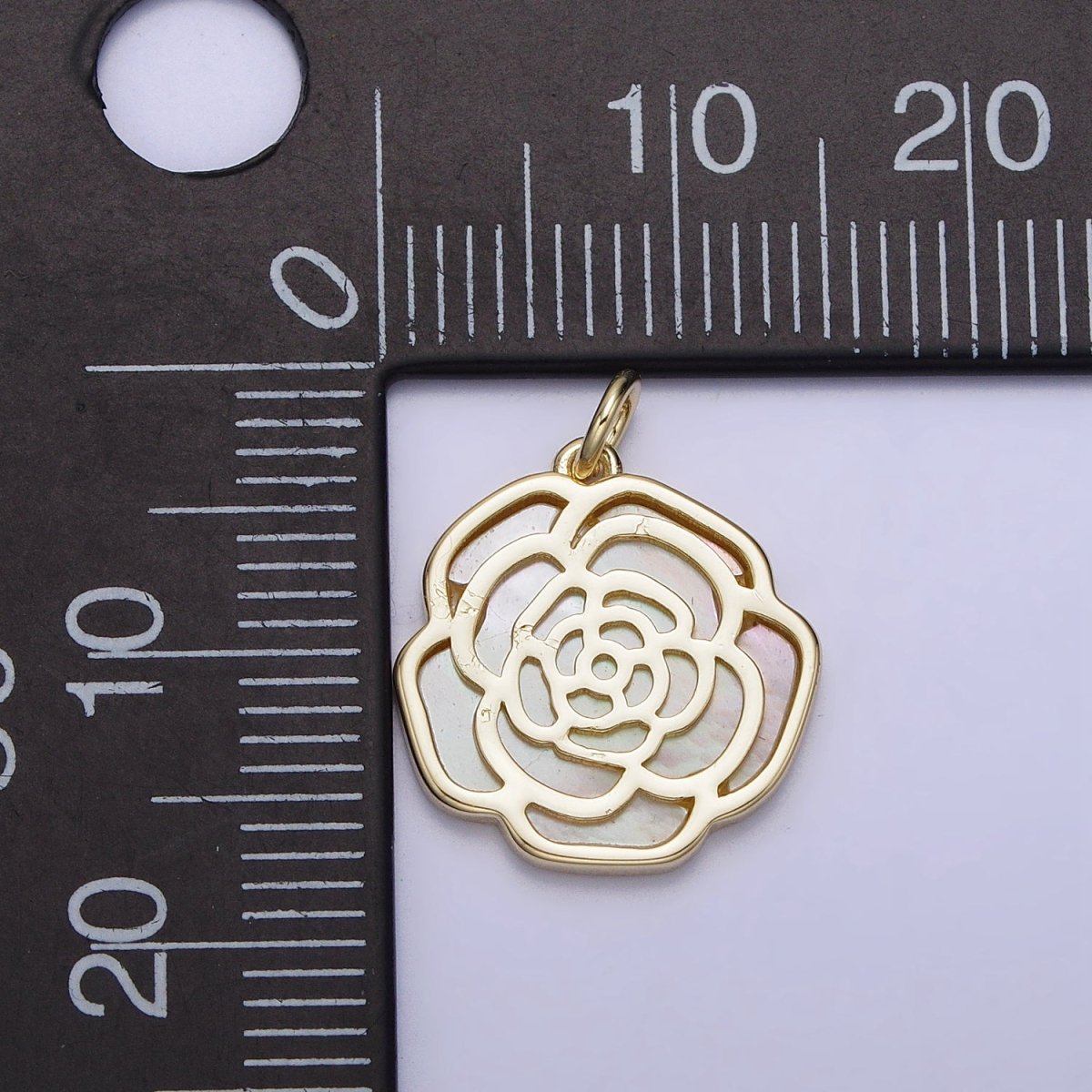 14K Gold plated Rose Flower Shell Pearl Charm | AC1501 - DLUXCA