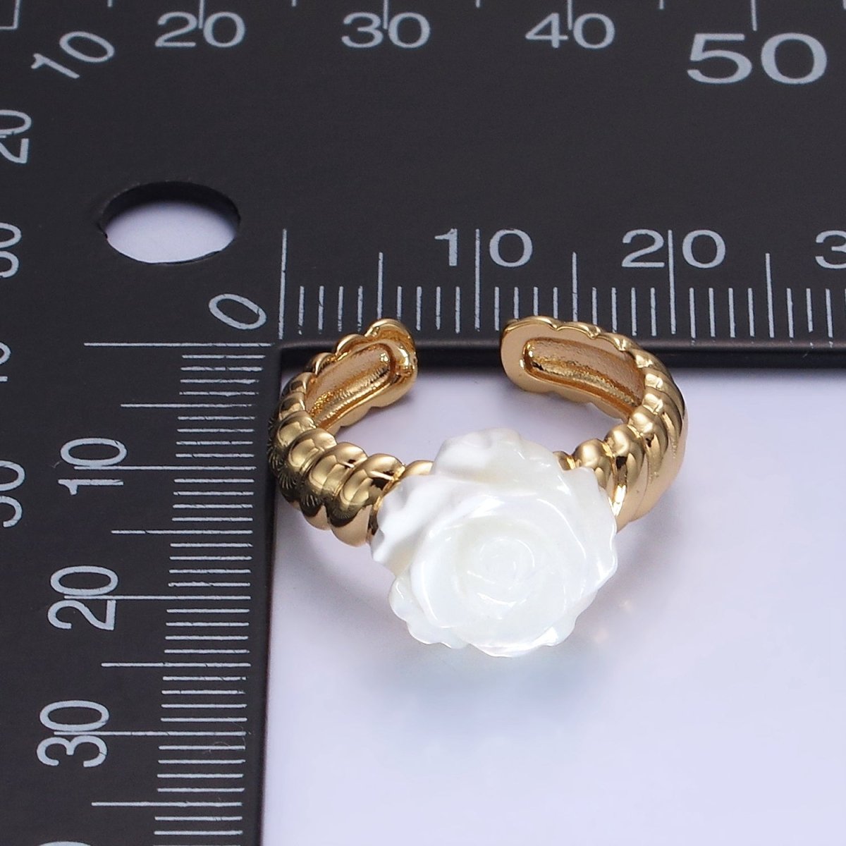 14K Gold plated Rose Flower Shell Pearl Croissant Ring | O1314 - DLUXCA