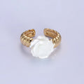 14K Gold plated Rose Flower Shell Pearl Croissant Ring | O1314 - DLUXCA