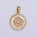 14K Gold plated Rose Flower Shell Pearl Micro Paved CZ Round Pendant | AH053 - DLUXCA
