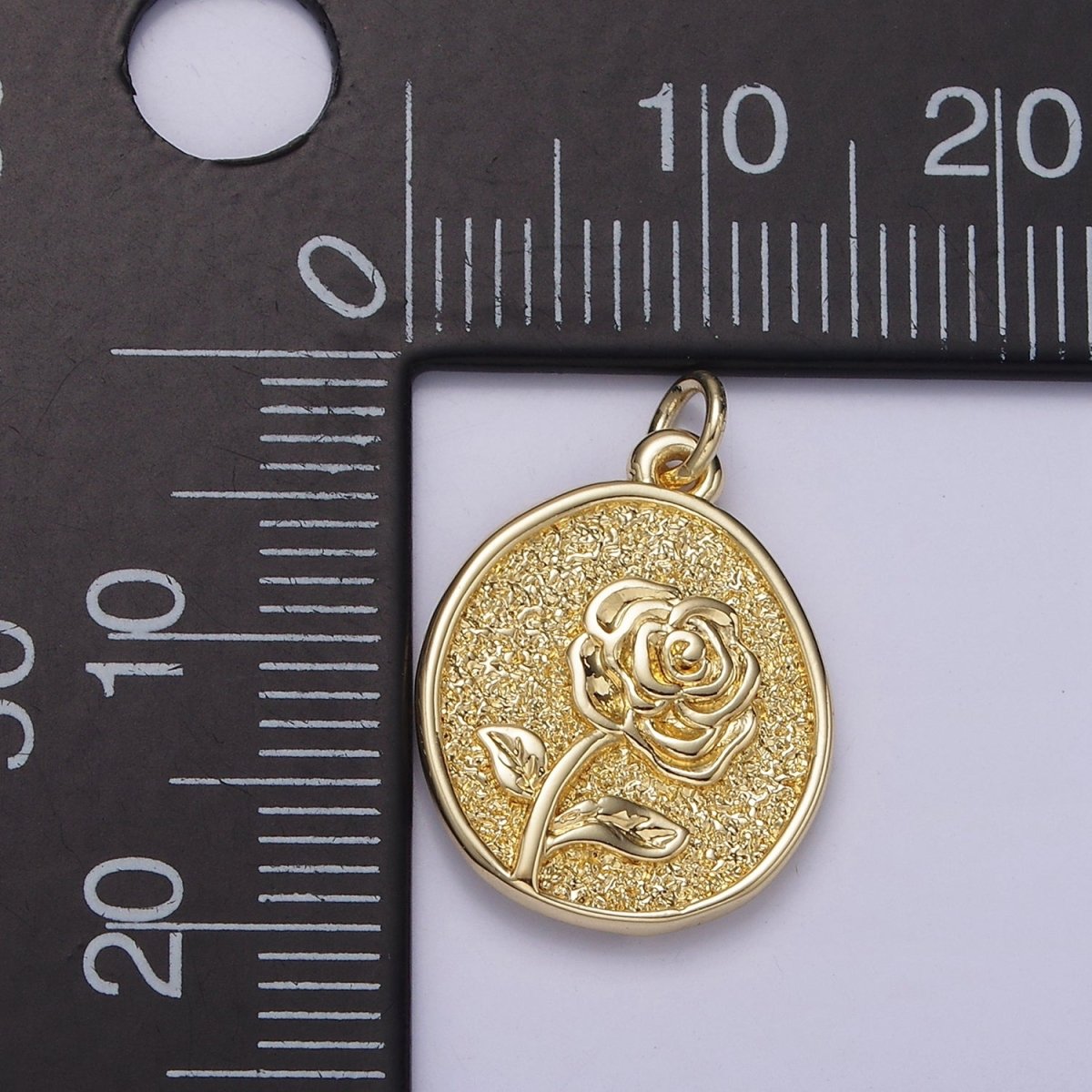 14K Gold plated Rose June Birth Flower Hammered Stamped Personalized Double Sided Charm | AG226 - DLUXCA