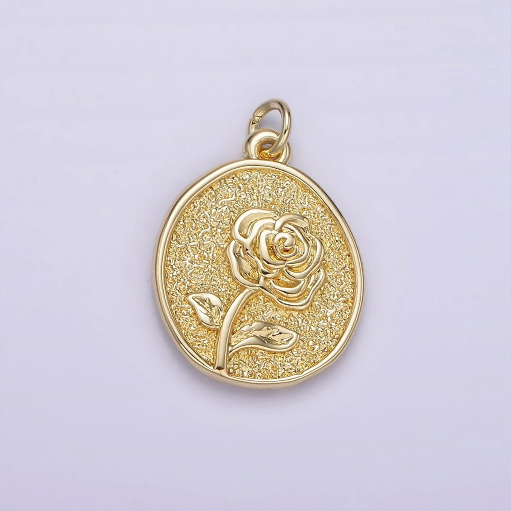 14K Gold plated Rose June Birth Flower Hammered Stamped Personalized Double Sided Charm | AG226 - DLUXCA