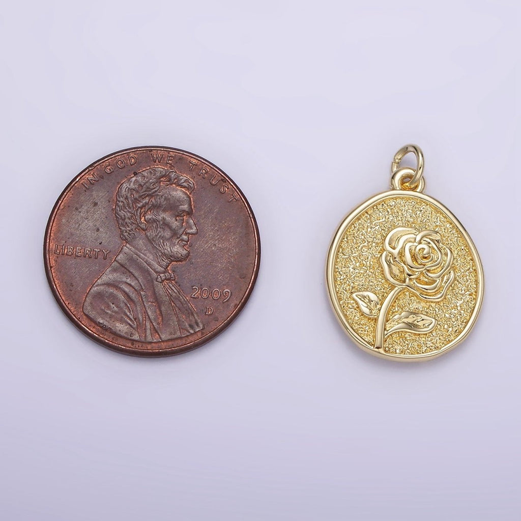 14K Gold plated Rose June Birth Flower Hammered Stamped Personalized Double Sided Charm | AG226 - DLUXCA