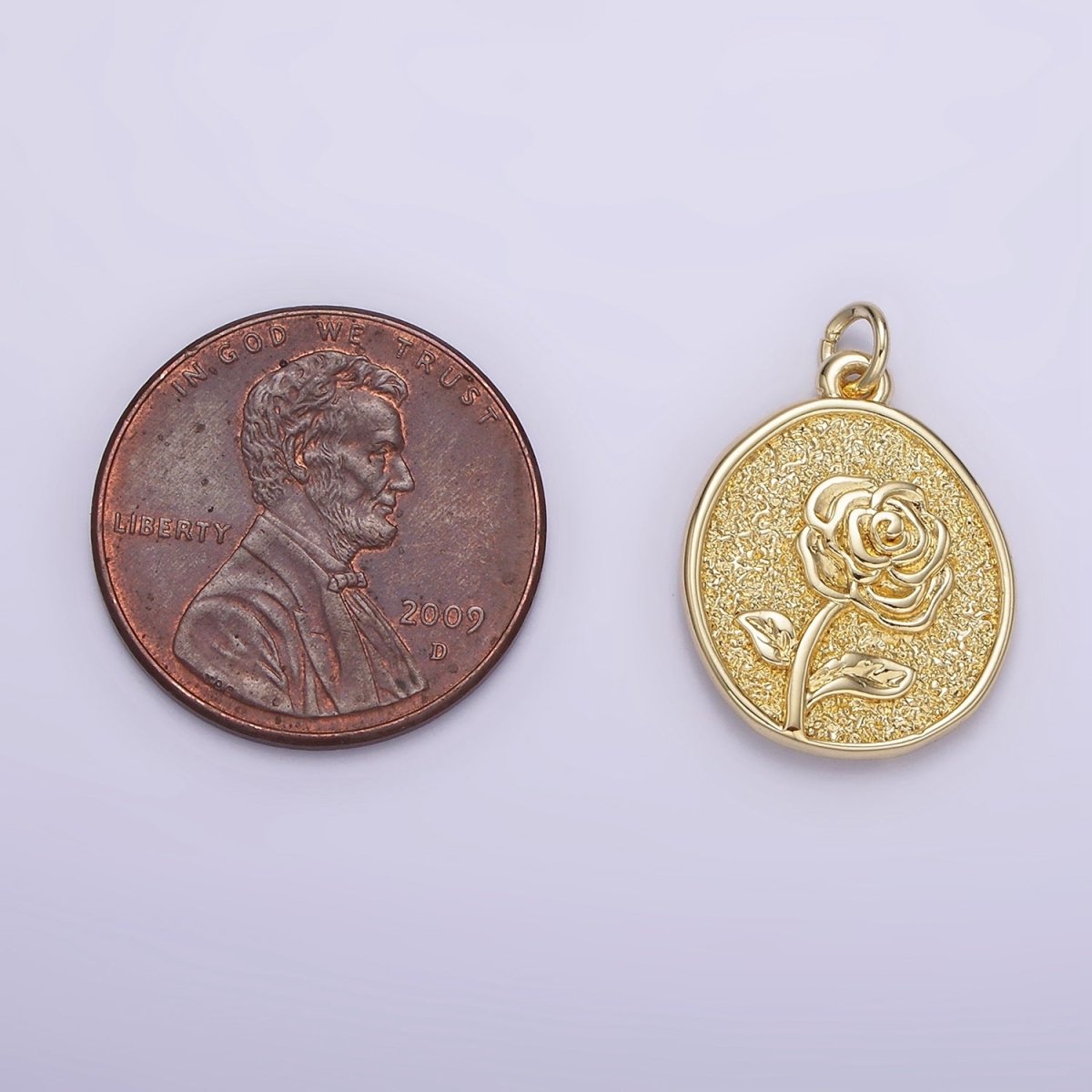 14K Gold plated Rose June Birth Flower Hammered Stamped Personalized Double Sided Charm | AG226 - DLUXCA