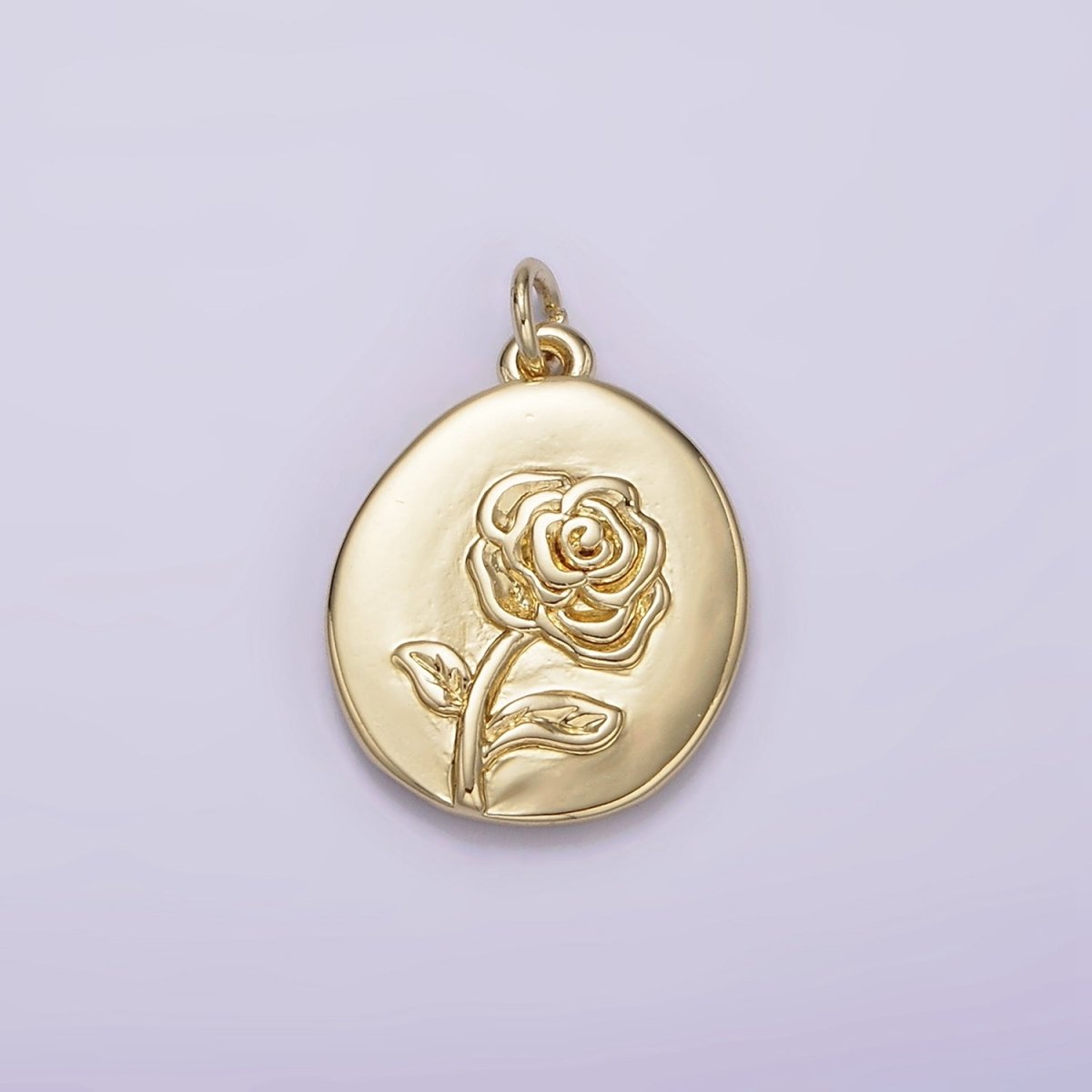14K Gold plated Rose June Birth Flower Hammered Stamped Personalized Double Sided Charm | AG226 - DLUXCA