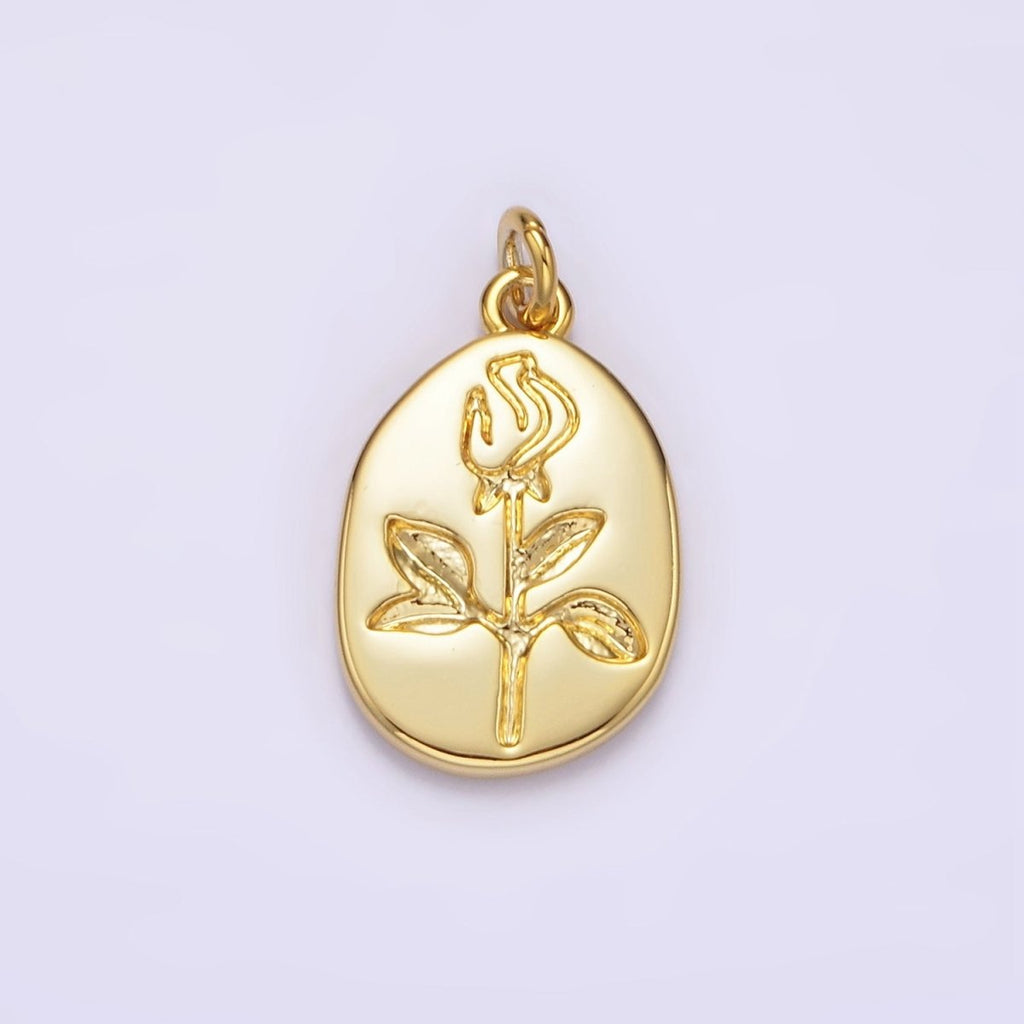 14K Gold plated Rose June Birth Flower Personalized Engraved Charm | AG263 - DLUXCA