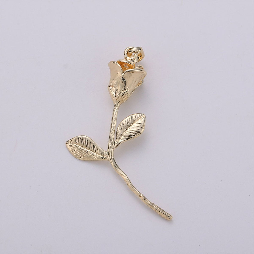 14k Gold plated rose pendant Gold Rose Pendant Rose Charm Gold Rose Pendant Charm Necklace Gold Little Rose Necklace Rose Flower Pendant I-050 - DLUXCA