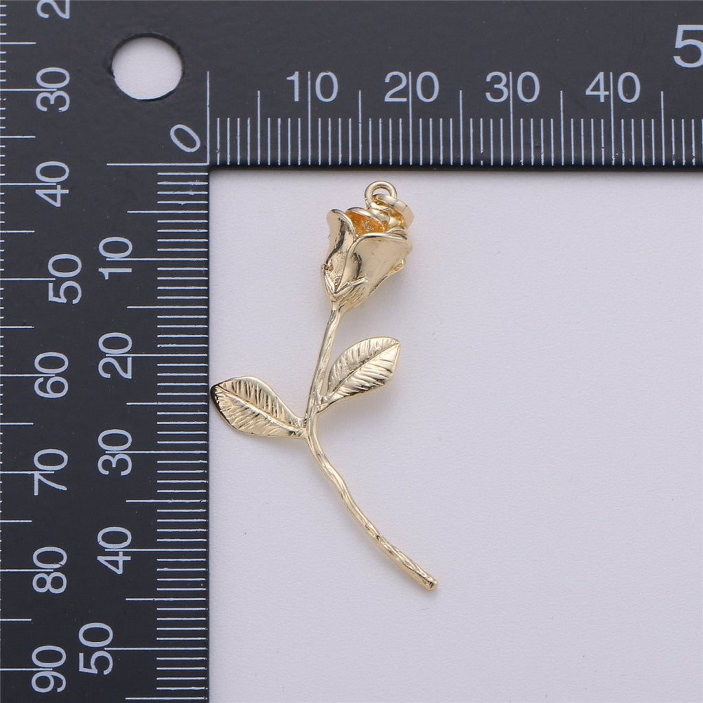 14k Gold plated rose pendant Gold Rose Pendant Rose Charm Gold Rose Pendant Charm Necklace Gold Little Rose Necklace Rose Flower Pendant I-050 - DLUXCA