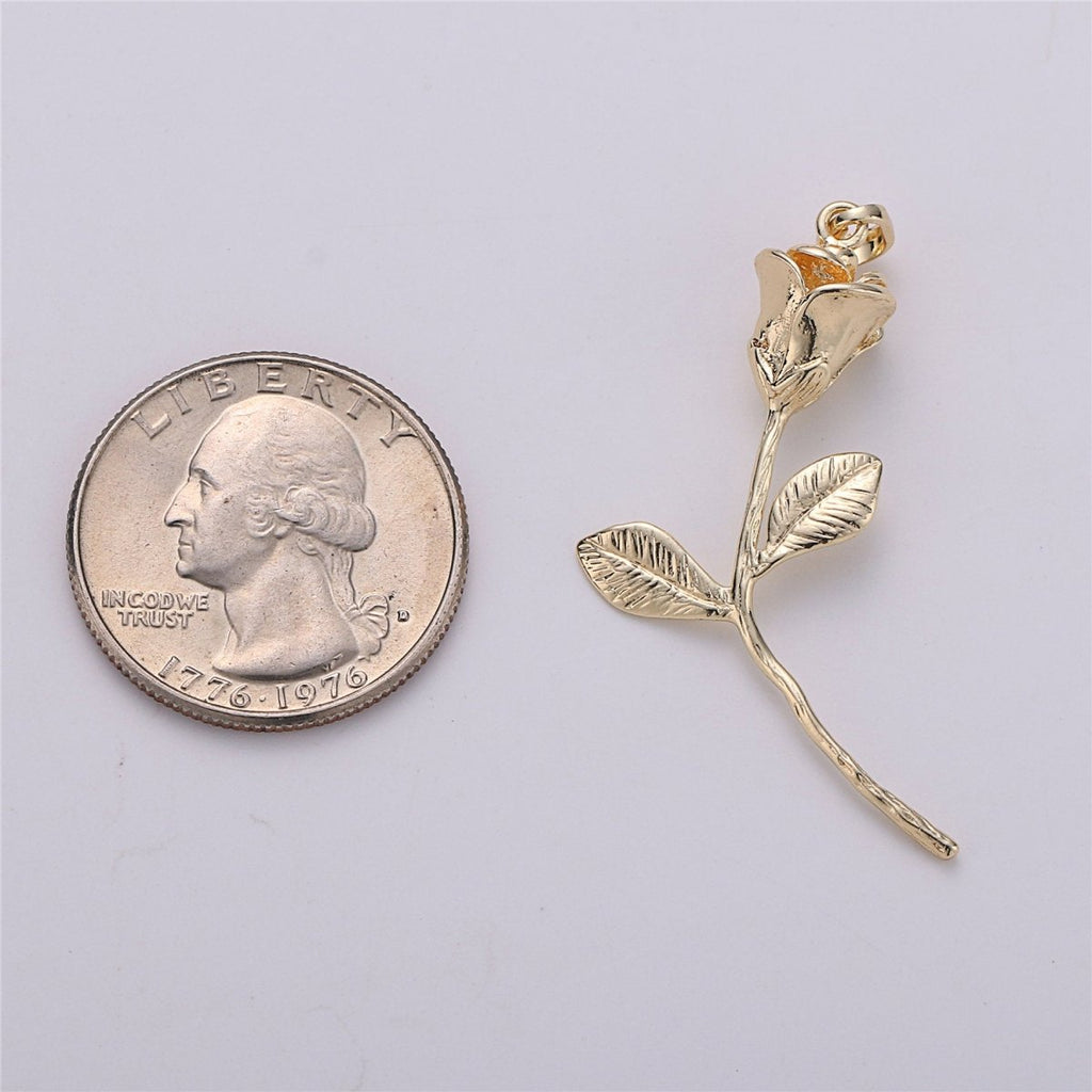 14k Gold plated rose pendant Gold Rose Pendant Rose Charm Gold Rose Pendant Charm Necklace Gold Little Rose Necklace Rose Flower Pendant I-050 - DLUXCA