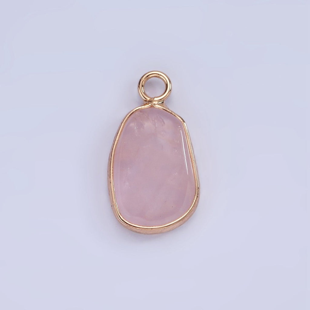 14K Gold plated Rose Quartz, Pink Quartz, Amethyst Abstract Oval Bezel Charm | N1696 - N1698 - DLUXCA