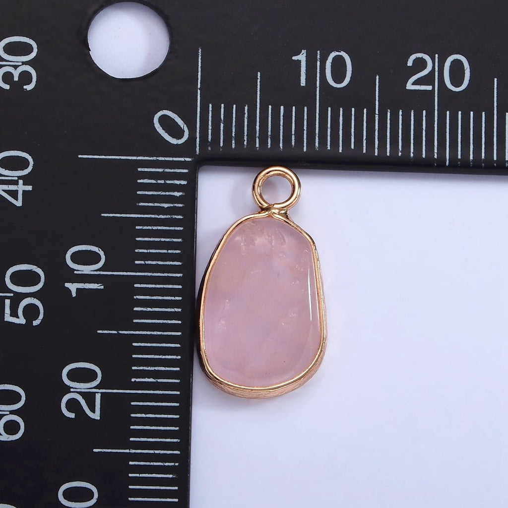 14K Gold plated Rose Quartz, Pink Quartz, Amethyst Abstract Oval Bezel Charm | N1696 - N1698 - DLUXCA