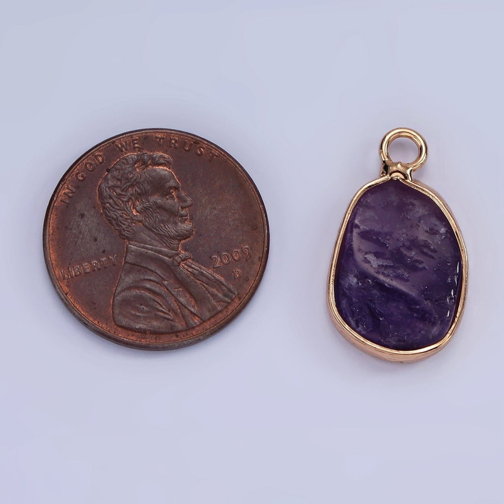 14K Gold plated Rose Quartz, Pink Quartz, Amethyst Abstract Oval Bezel Charm | N1696 - N1698 - DLUXCA