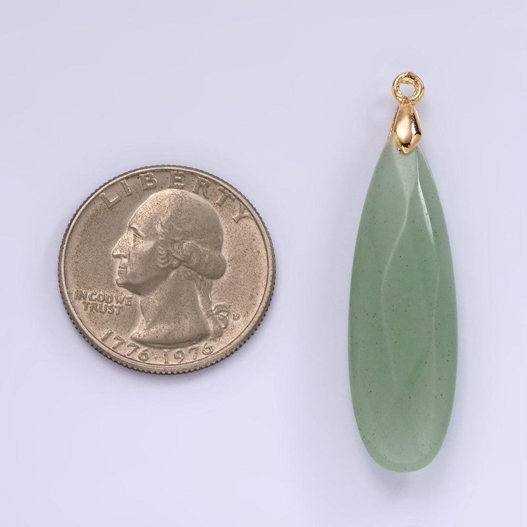 14K Gold plated Rose Quartz, Tourmaline, Aventurine, Lapis Lazuli, Tiger Eye, Amethyst, Onyx Teardrop Multifaceted Charm | AG471 - AG477