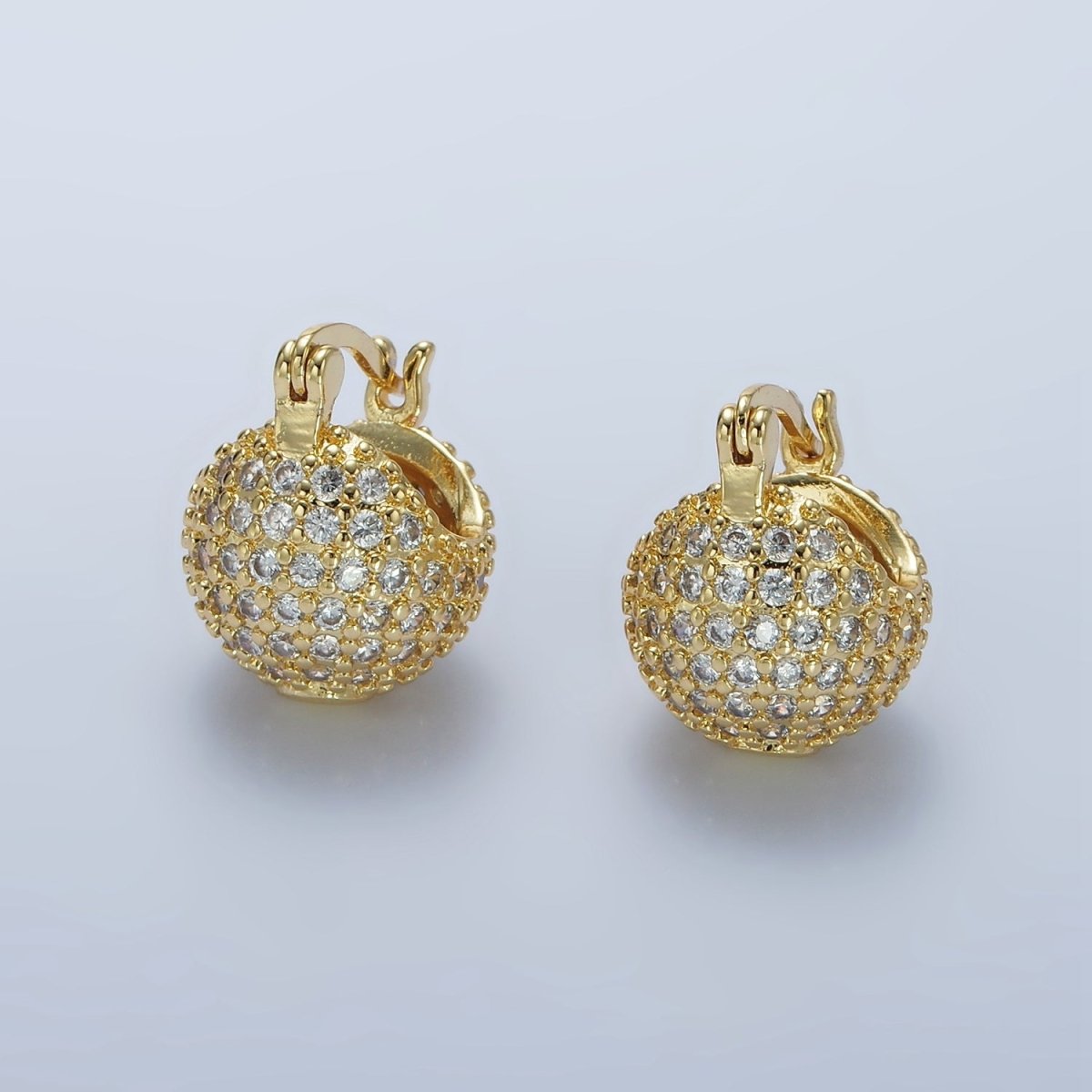14K Gold plated Round Ball CZ Micro Paved Dome Latch Earrings in Gold & Silver | V491 V492