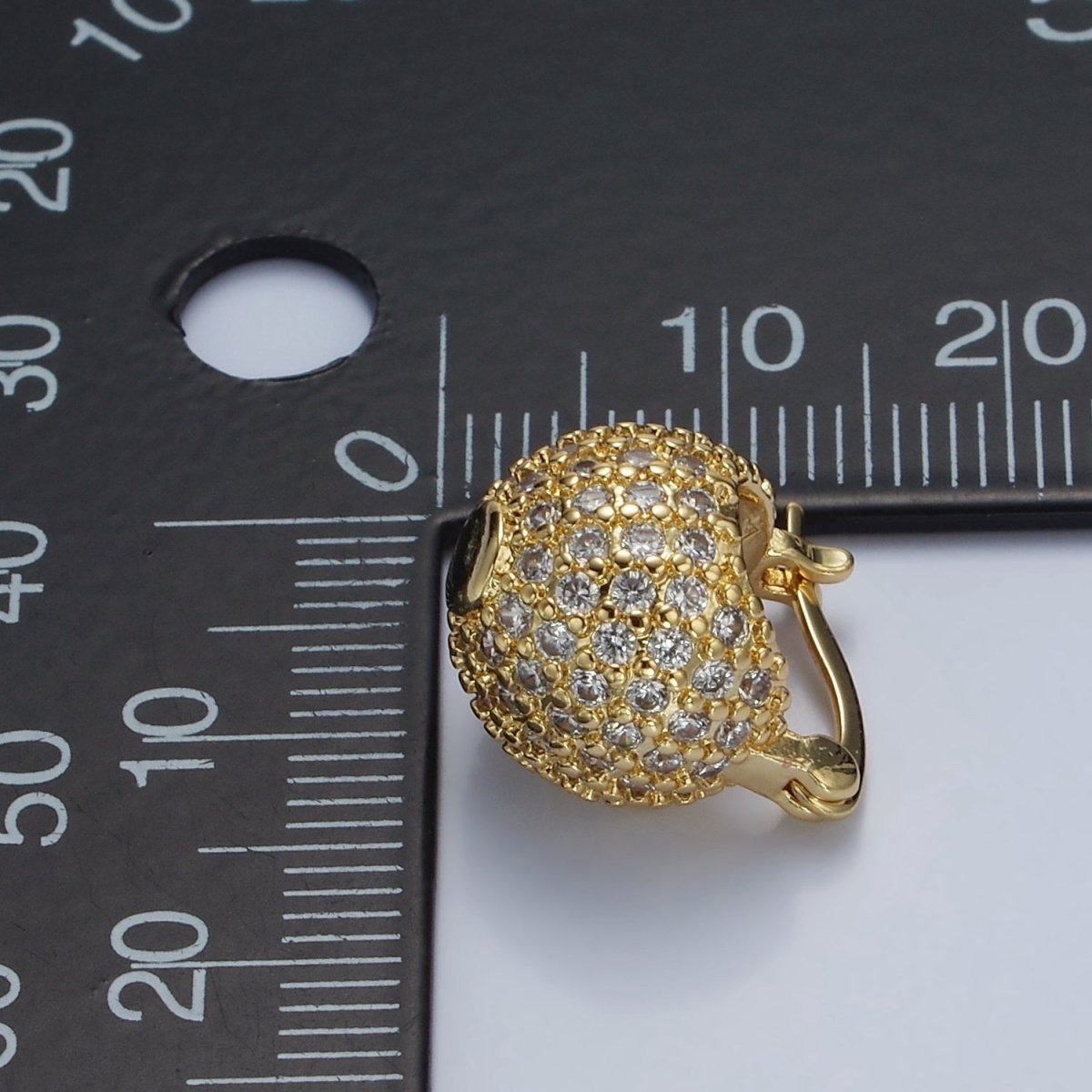 14K Gold plated Round Ball CZ Micro Paved Dome Latch Earrings in Gold & Silver | V491 V492