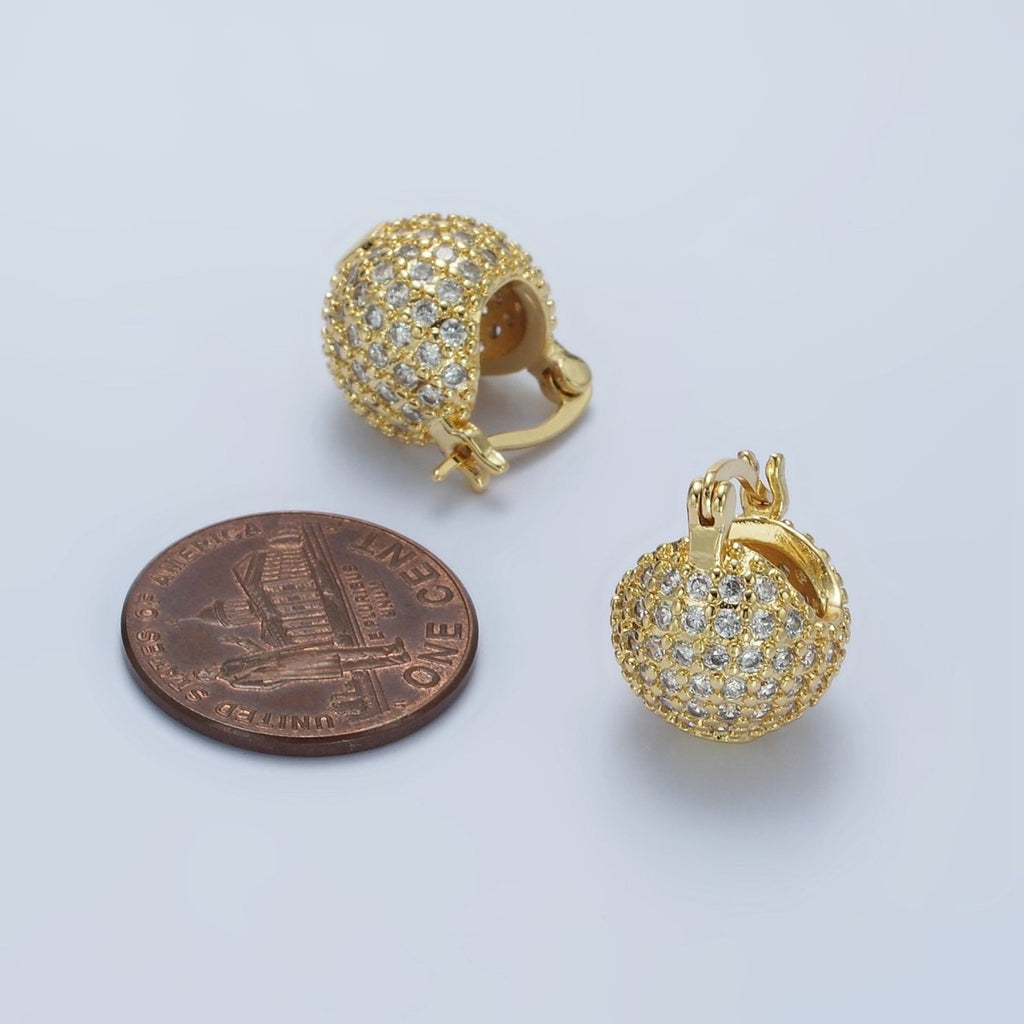 14K Gold plated Round Ball CZ Micro Paved Dome Latch Earrings in Gold & Silver | V491 V492