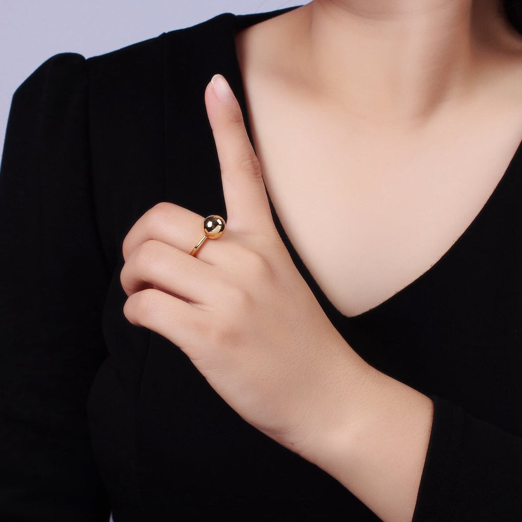 14K Gold plated Round Bead Bubble Minimalist Solitaire Ring | O1259 - DLUXCA