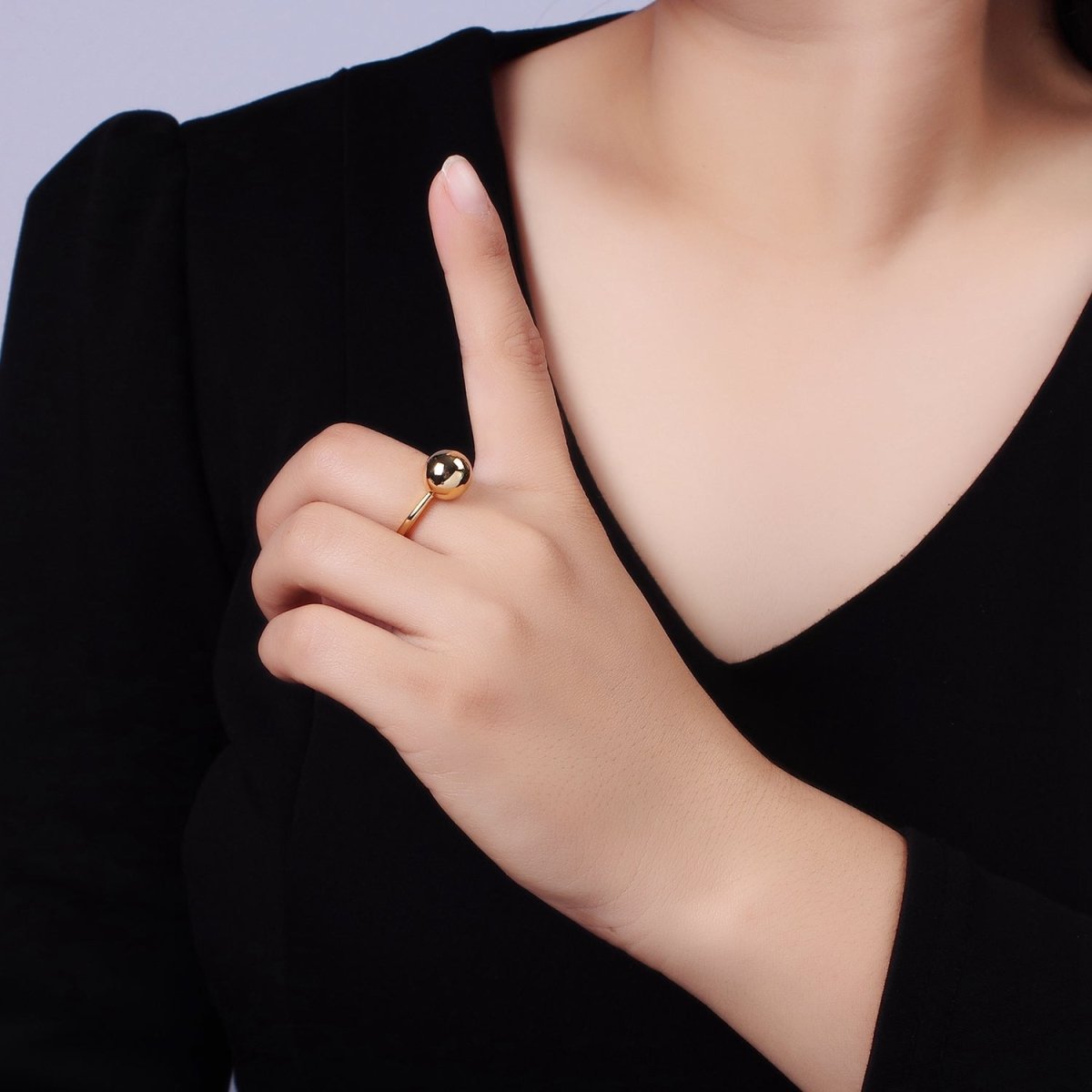 14K Gold plated Round Bead Bubble Minimalist Solitaire Ring | O1259 - DLUXCA