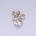 14K Gold plated Round Bow Solitaire Clear Cz Charm | AG-677 - DLUXCA