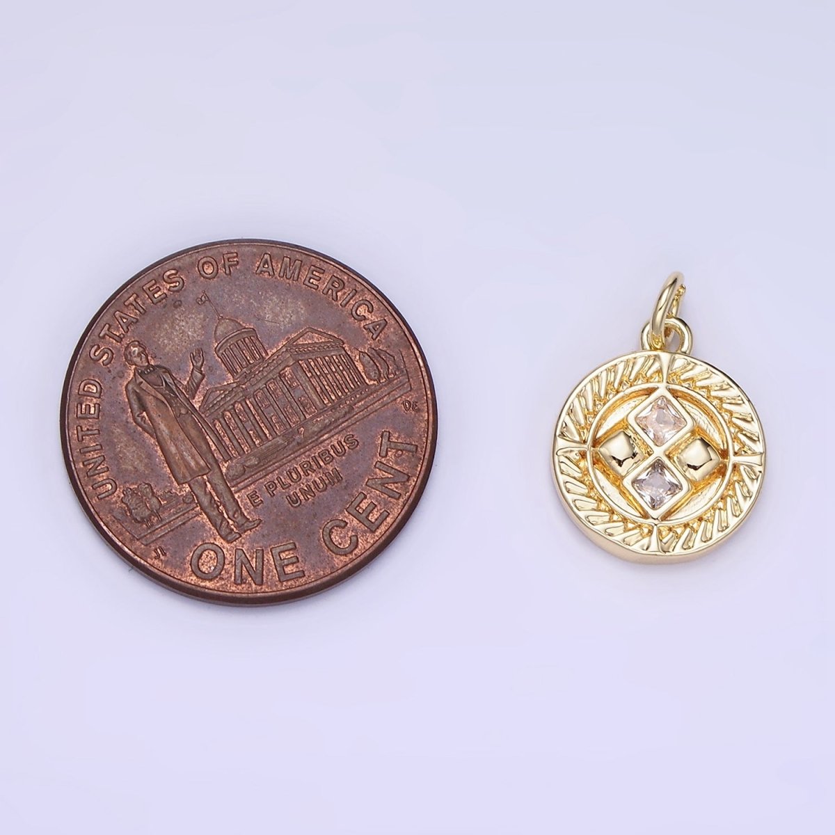 14K Gold plated Round Charm Diamond CZ 15mm | AG-658 - DLUXCA