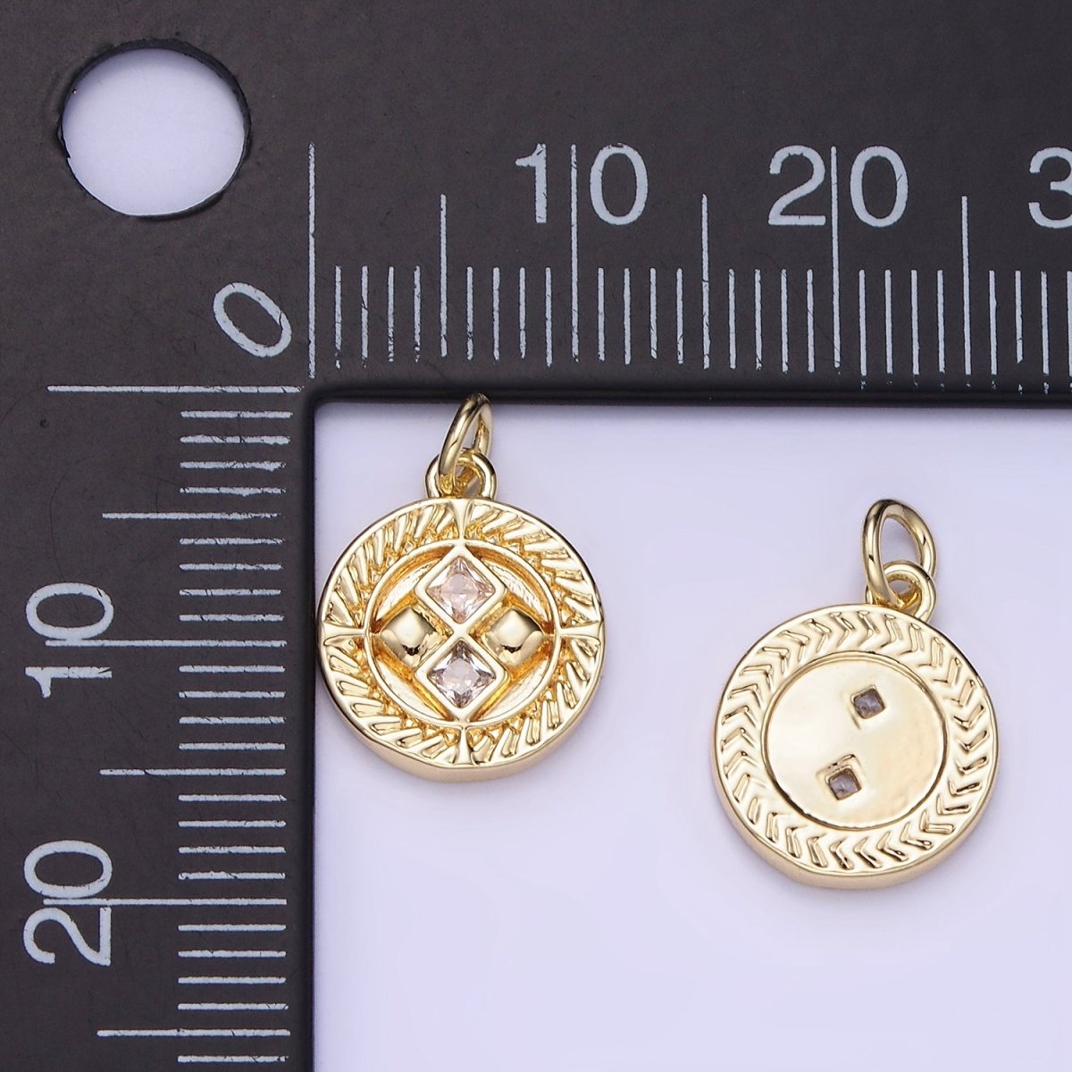 14K Gold plated Round Charm Diamond CZ 15mm | AG-658 - DLUXCA