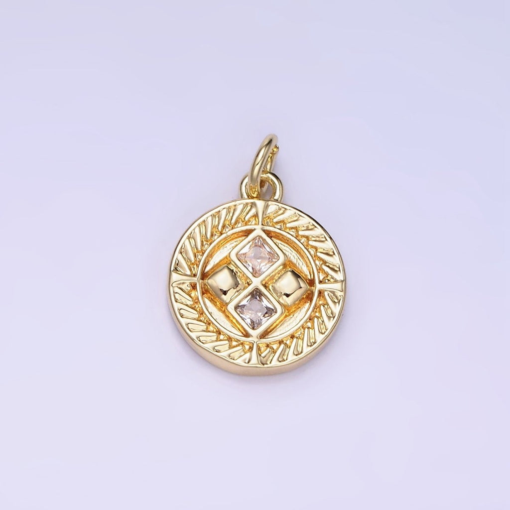 14K Gold plated Round Charm Diamond CZ 15mm | AG-658 - DLUXCA