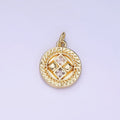 14K Gold plated Round Charm Diamond CZ 15mm | AG-658 - DLUXCA