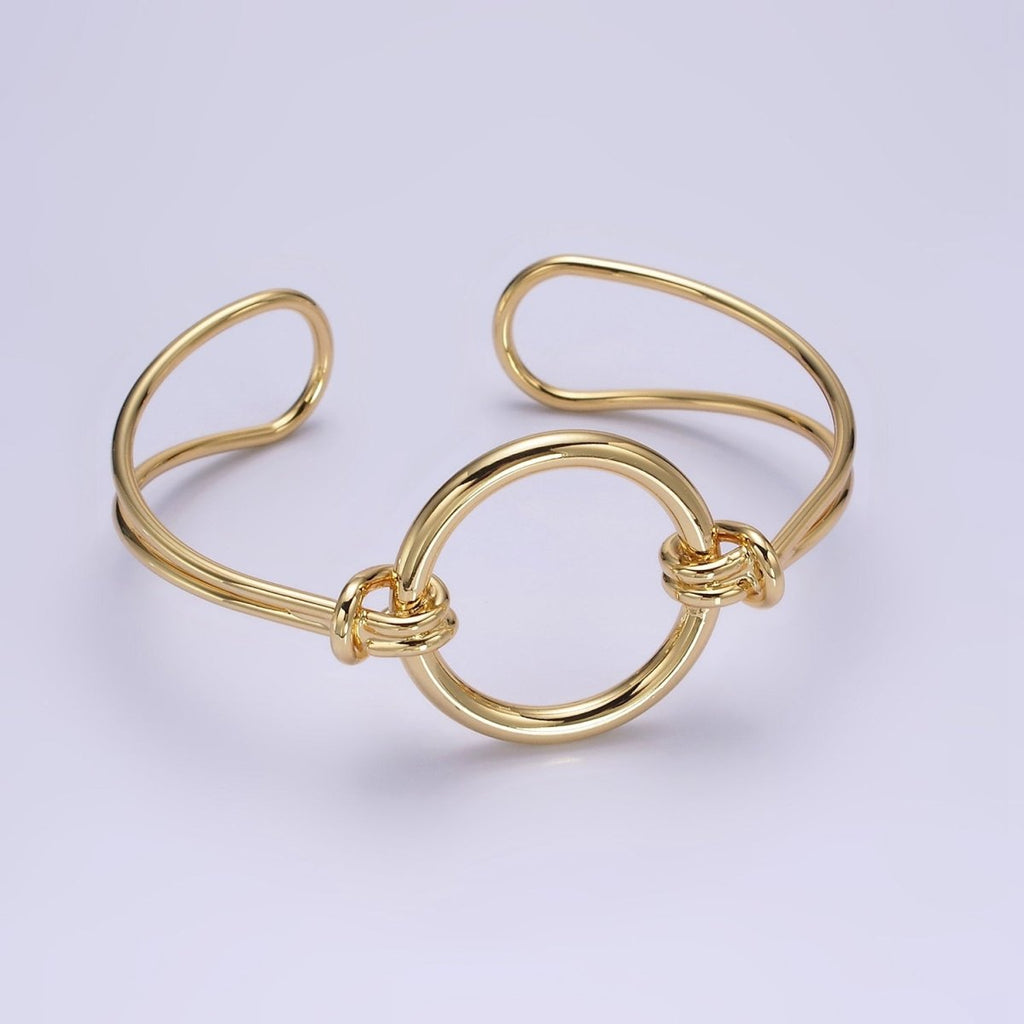 14K Gold plated Round Circle Rope Tied Minimalist Cuff Bangle Bracelet in Silver & Gold | WA-1943 WA-1944 Clearance Pricing