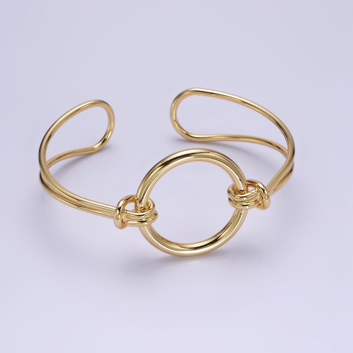 14K Gold plated Round Circle Rope Tied Minimalist Cuff Bangle Bracelet in Silver & Gold | WA-1943 WA-1944 Clearance Pricing