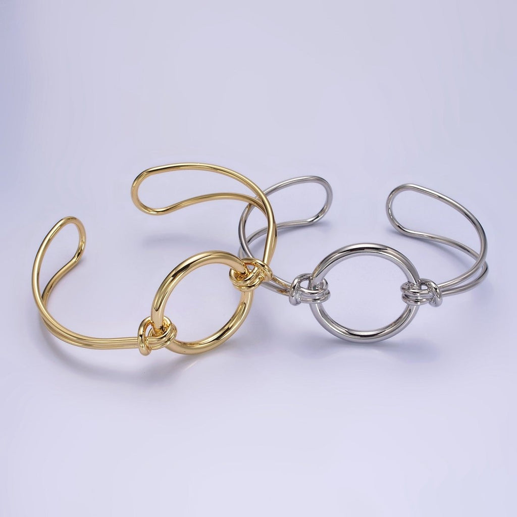 14K Gold plated Round Circle Rope Tied Minimalist Cuff Bangle Bracelet in Silver & Gold | WA-1943 WA-1944 Clearance Pricing