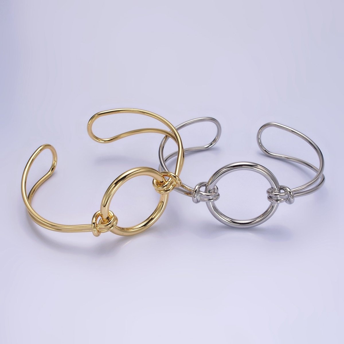 14K Gold plated Round Circle Rope Tied Minimalist Cuff Bangle Bracelet in Silver & Gold | WA-1943 WA-1944 Clearance Pricing