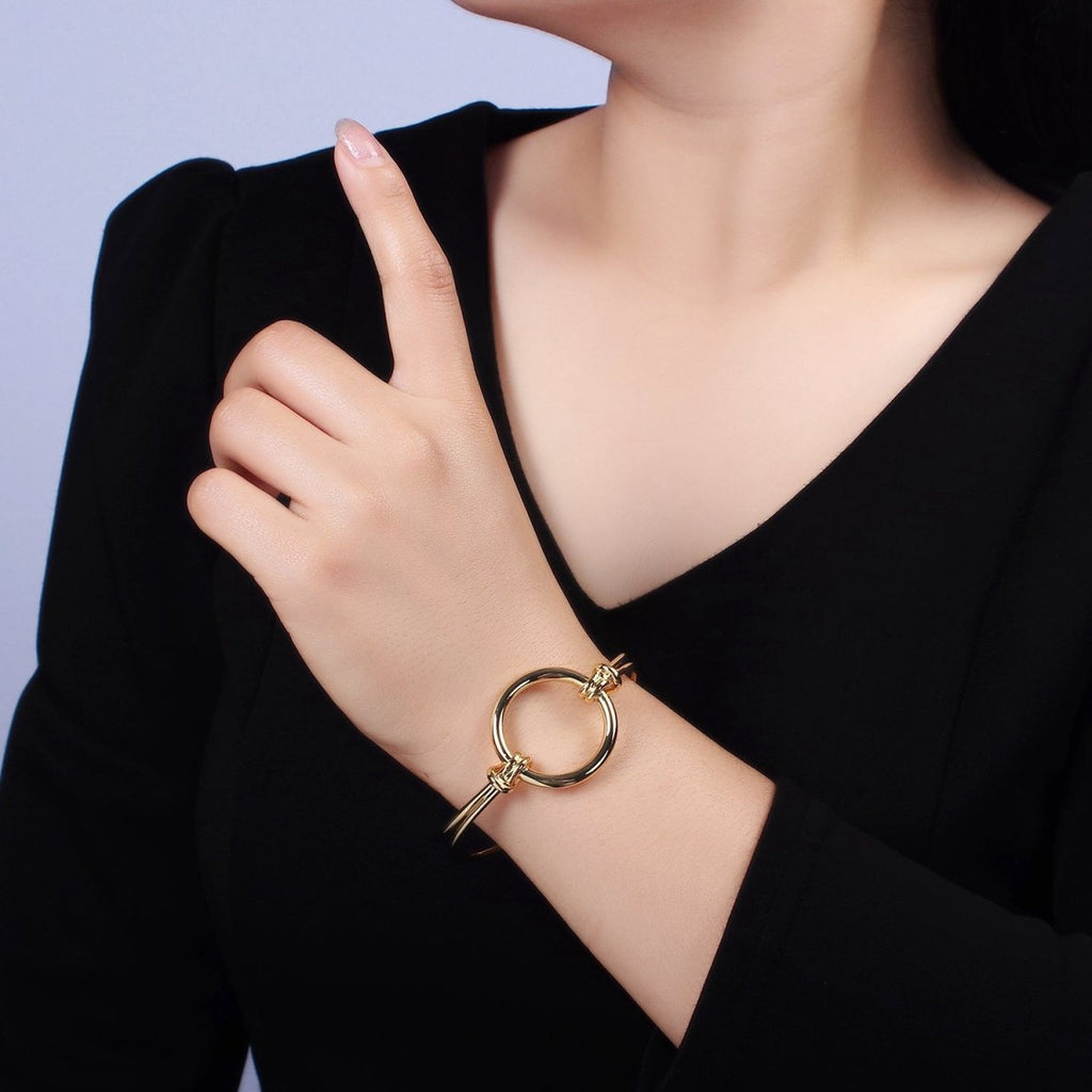 14K Gold plated Round Circle Rope Tied Minimalist Cuff Bangle Bracelet in Silver & Gold | WA-1943 WA-1944 Clearance Pricing