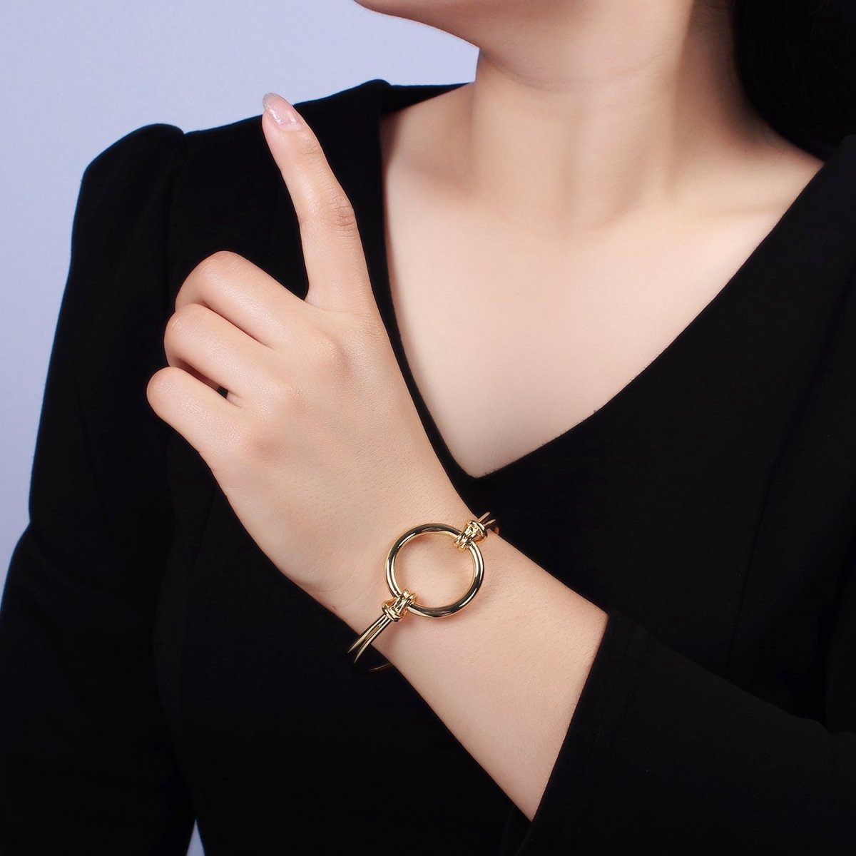 14K Gold plated Round Circle Rope Tied Minimalist Cuff Bangle Bracelet in Silver & Gold | WA-1943 WA-1944 Clearance Pricing