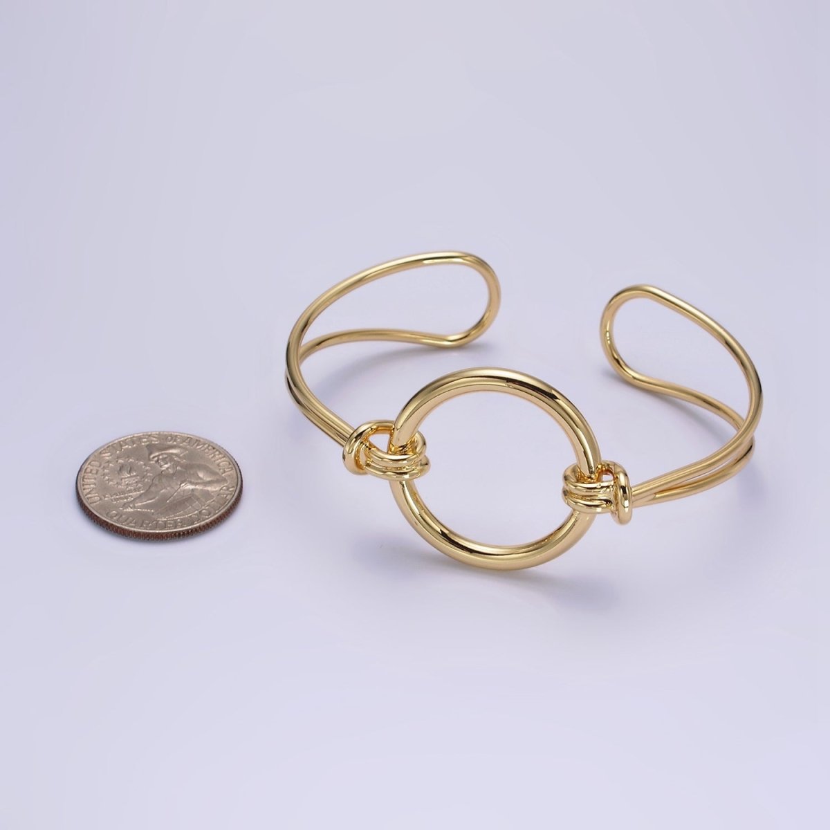 14K Gold plated Round Circle Rope Tied Minimalist Cuff Bangle Bracelet in Silver & Gold | WA-1943 WA-1944 Clearance Pricing