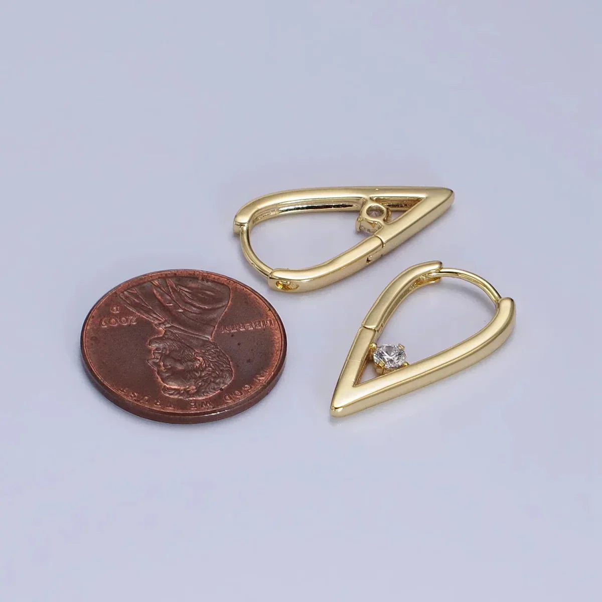 14K Gold plated Round Clear CZ  22mm, 24mm Geometric Triangle Earrings | AB277 AB240