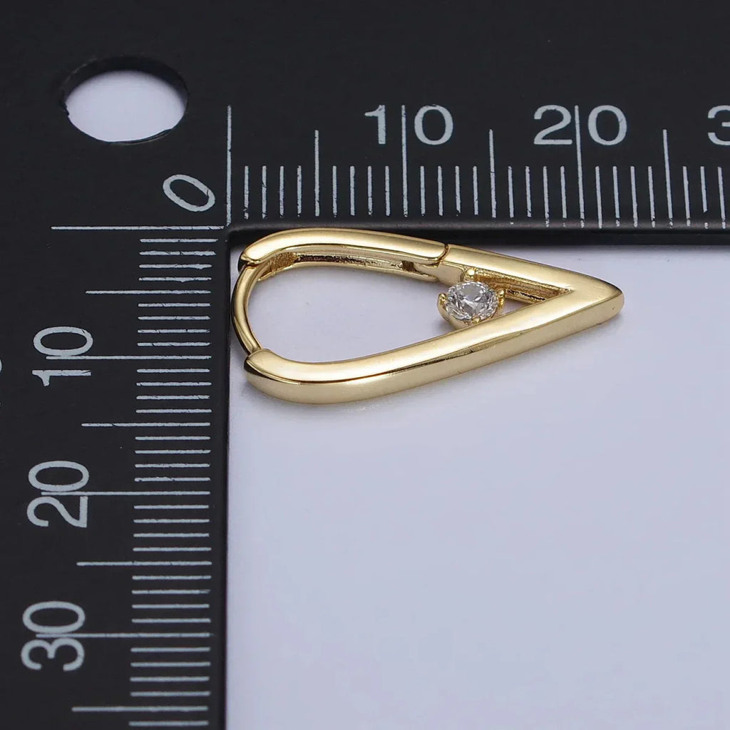 14K Gold plated Round Clear CZ  22mm, 24mm Geometric Triangle Earrings | AB277 AB240