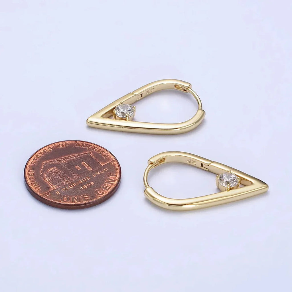 14K Gold plated Round Clear CZ  22mm, 24mm Geometric Triangle Earrings | AB277 AB240